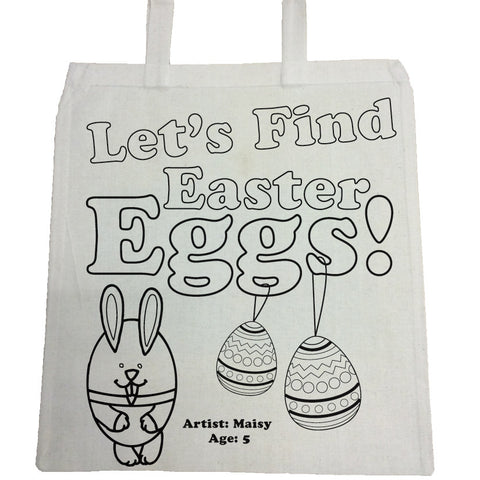 EA03 - Personalised Let's Find Easter Eggs Colouring Canvas Bag