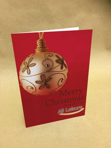 Christmas Cards for Business with Personalised Message, Name or Logo with Gold Bauble
