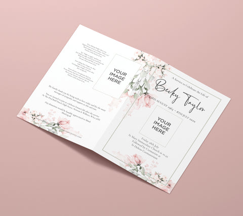 Funeral Order of Service in Pink Flowers design