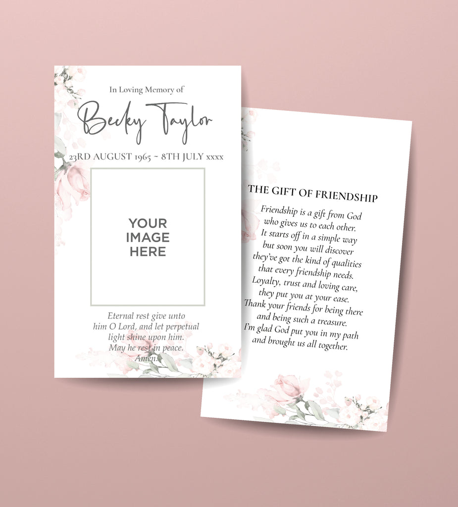 Funeral Order of Service Remembrance Cards in Pink Flowers Design ...