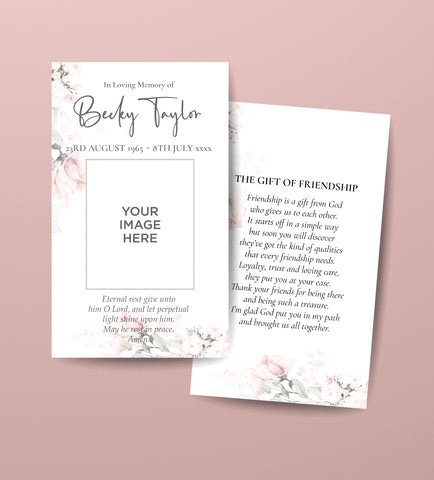 Funeral Order of Service Remembrance Cards in Pink Flowers Design