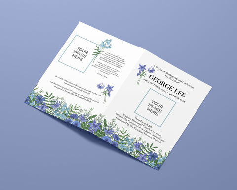 Funeral Order of Service in Blue and Purple Flower Design