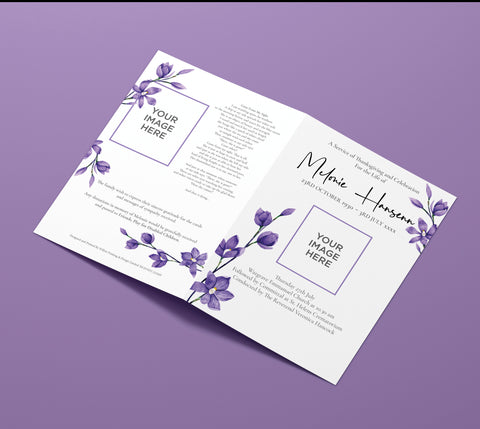 Funeral Order of Service in Purple Flowers design