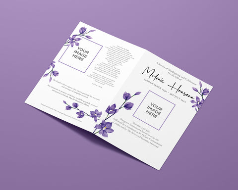 Funeral Order of Service in Purple Flowers design