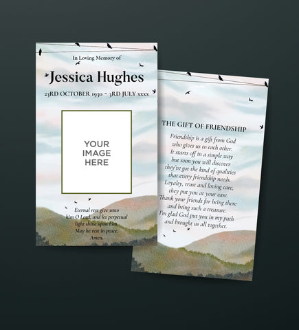 Funeral Order of Service Remembrance Cards in Sky and Birds Design