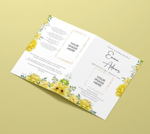 Funeral Order of Service in Yellow Rose Flowers Design