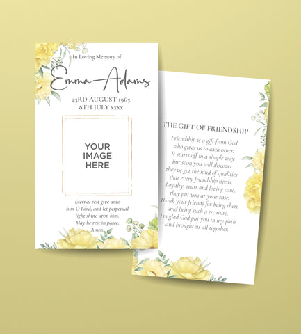 Funeral Order of Service Remembrance Cards in Yellow Rose Flowers Design