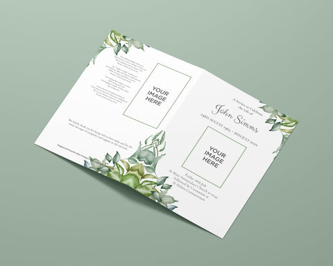 Funeral Order of Service in Green Leaves design