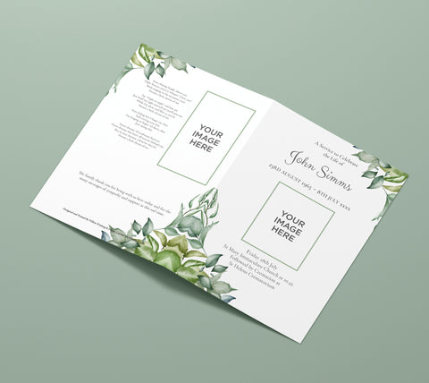 Funeral Order of Service in Green Leaves design