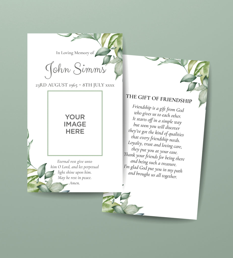 Funeral Order of Service Remembrance Cards in Green Leaves Design ...