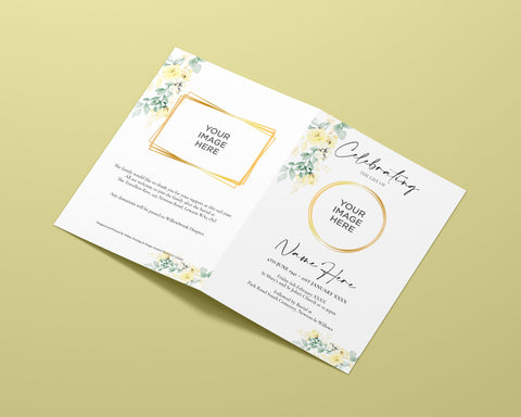 Funeral Order of Service in Yellow Watercolour Flowers