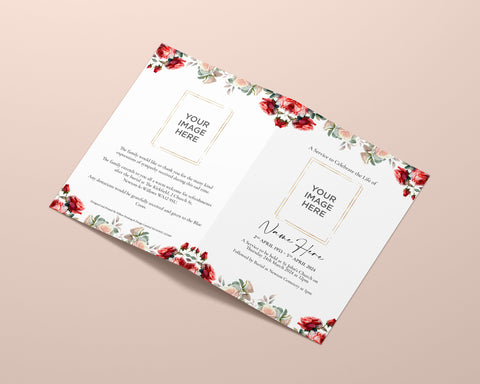 Funeral Order of Service in Pink and Red Roses