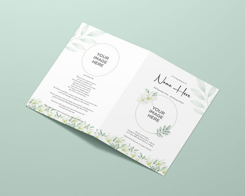 Funeral Order of Service in Light Green Leaves