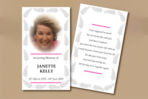 Funeral Order of Service Remembrance Cards - Grey Feather Design