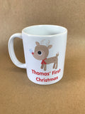 BB01 - Cute Reindeer First Christmas Personalised Christmas Mug & White Gift Box