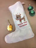 Personalised Cute Reindeer First Christmas Santa Stocking for girls and boys