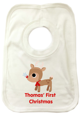 Personalised Cute Reindeer Babies First Christmas Baby Bib for Boys and Girls