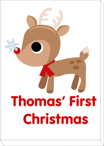 Personalised Cute Reindeer Babies First Christmas Canvas Print for Boys and Girls