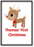 BB01 - Cute Reindeer First Christmas Personalised Print