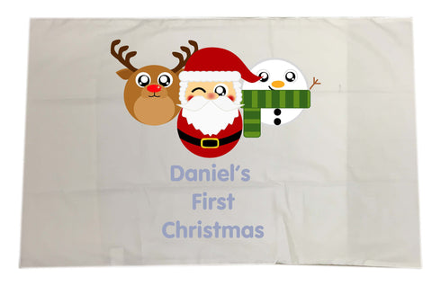 BB02 - Cute Personalised Reindeer, Santa & Snowman Christmas White Pillow Case Cover