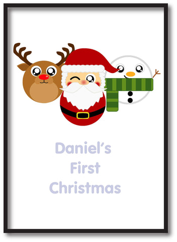 BB02 - Cute Christmas Personalised Reindeer, Santa and Snowman Christmas Print