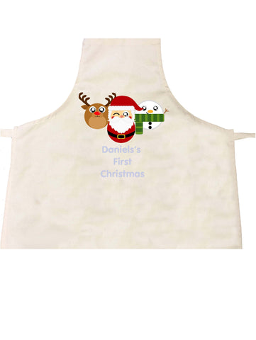 BB02 - Cute Round Christmas Personalised Reindeer, Santa and Snowman Christmas Apron
