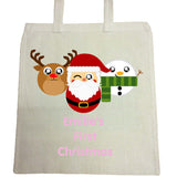 BB02 - Cute Round Personalised Reindeer, Santa and Snowman Christmas Canvas Bag for Life