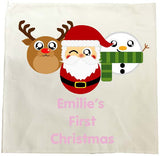BB02 - Cute Christmas Personalised Reindeer, Santa and Snowman Christmas Tea Towel