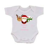 BB02 - Cute Round Personalised Reindeer, Santa and Snowman Christmas Baby Vest