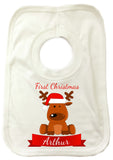 BB04 - Santa's Reindeer First Christmas Personalised Baby Bib