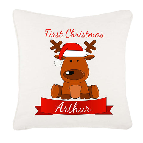 Santa's Reindeer First Christmas Personalised Canvas Cushion Cover