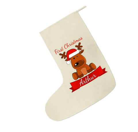 Personalised Santa's Reindeer First Christmas Santa Stocking for Baby Girls & Boys