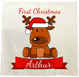 BB04 - Santa's Reindeer First Christmas Personalised Tea Towel