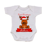 BB04 - Santa's Reindeer First Christmas Personalised Baby Vest