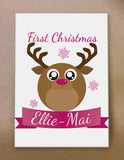 Starry Eyed Cute Santa's Reindeer Personalised Christmas Canvas Print