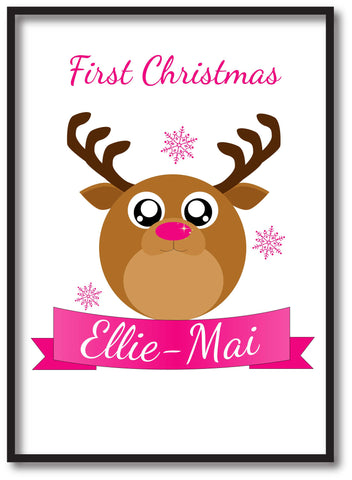 BB06 - Starry Eyed Cute Santa's Reindeer Personalised Christmas Print
