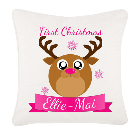Starry Eyed Cute Santa's Reindeer Personalised Christmas Canvas Cushion Cover