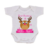 BB06 - Starry Eyed Cute Santa's Reindeer Personalised Christmas Baby Vest