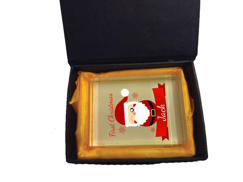 BB07 - Cute Santa's First Christmas Personalised Crystal Block with Presentation Gift Box
