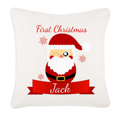 Cute Santa's First Christmas Personalised Canvas Cushion Cover