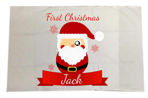 BB07 - Cute Santa's First Christmas Personalised White Pillow Case Cover