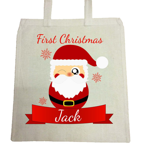 BB07 - Cute Santa's First Christmas Personalised Canvas Bag for Life