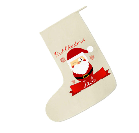 Personalised Cute Santa's First Christmas Santa Stocking for Baby Boys and Girls