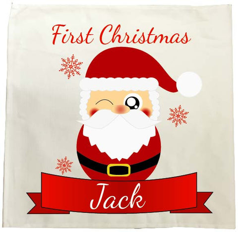 BB07 - Cute Santa's First Christmas Personalised Tea Towel