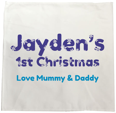 BB09 - Snowflake letters for Baby Personalised Tea Towel