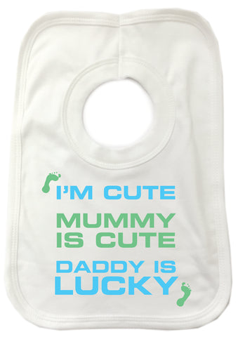 BB11 - I'm Cute, Mummy is Cute, Daddy is Lucky Personalised Baby Bib