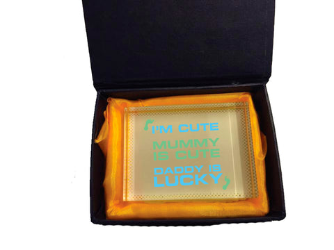 BB11 -  I'm Cute, Mummy is Cute, Daddy is Lucky Crystal Block with Presentation Gift Box