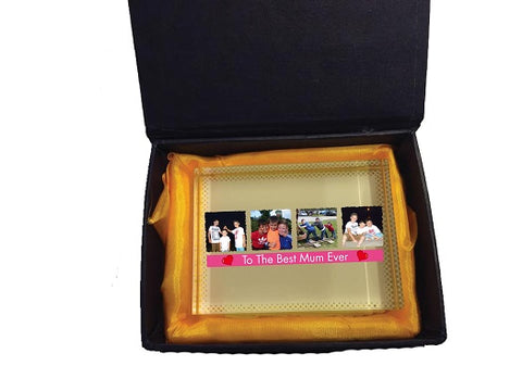 MO15 - Best Mum Ever Photo and Message Personalised Crystal Block with Presentation Gift Box