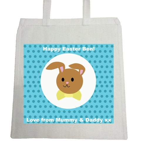 EA06 -  Personalised Blue Spotty Easter Bunny Canvas Bag