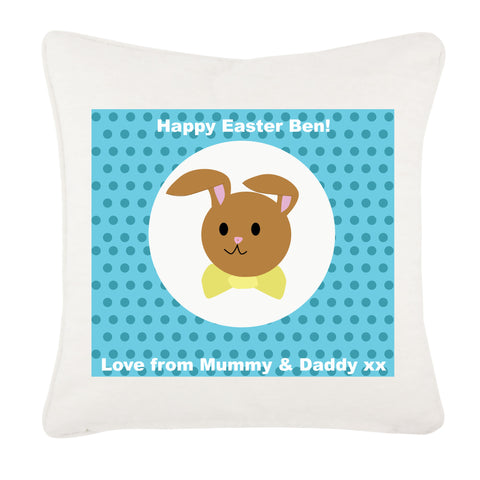 Personalised Blue Spotty Easter Bunny Cushion